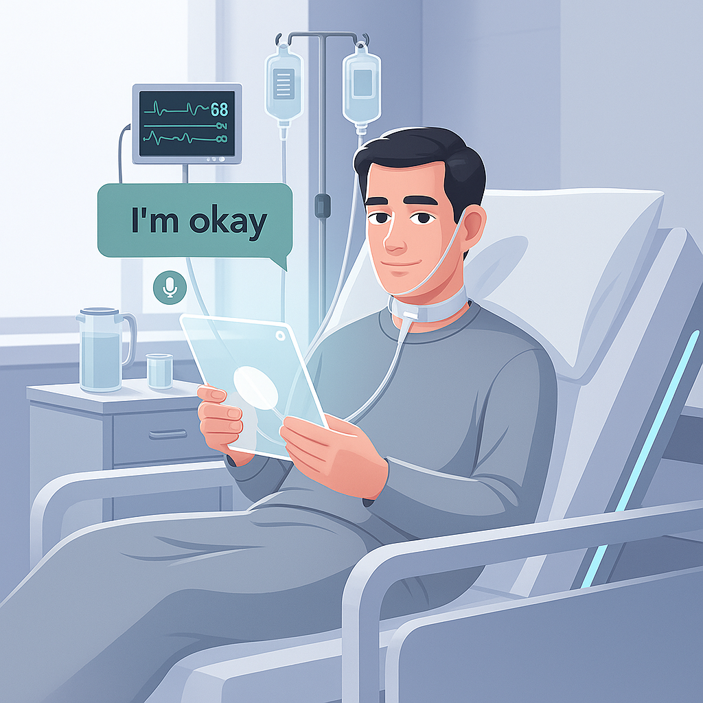 Patient utilizing VoxEasy communication tool